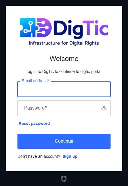 Innloggingsskjema med Email address, Password, Reset password, Continue og Sign up