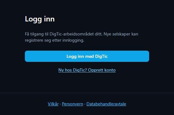 Portalens innloggingsside med knappen «Logg inn med DigTic» og lenken «Ny hos DigTic? Opprett konto»